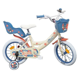 Vélo enfant 14 STITCH / DISNEY (Taille de lenfant 90 cm à 105 cm) équipé de 2 freins panier porte poupée et stabilisateurs.