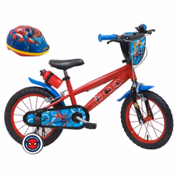 Vélo enfant 14 Garçon SPIDERMAN pour enfant 90 cm à 105 cm équipé de 2 freins plaque avant bidon arrière avec Casque !
