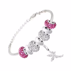 Bracelet - PANDORA - Perles roses et acier - Cristaux de Bohème - Femme