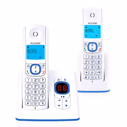 Alcatel F530, Téléphone DECT, Combiné sans fil, Haut-parleur, 50 entrées, Identification de l'appelant, Bleu, Blanc