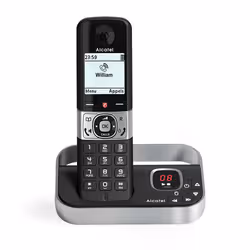 Alcatel F890, Téléphone DECT, Combiné sans fil, Haut-parleur, 200 entrées, Identification de l'appelant, Noir, Argent