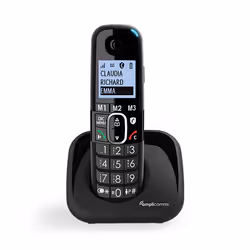 amplicomms BigTel 1500, Téléphone DECT, Combiné sans fil, Haut-parleur, Identification de l'appelant, Noir