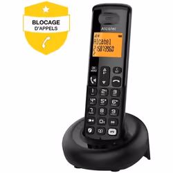 Téléphone sans fil Alcatel E260 S Voice avec répondeur et Fonction blocage des appels publicitaires Noir