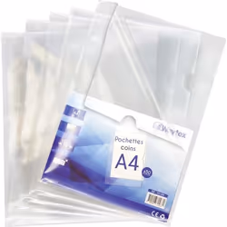Pochettes coin transparentes A4 Waytex 931309 Lisses 90 microns - Paquet de 50