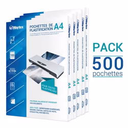 500 Pochettes de plastification A4 2x75 Microns par face soit 150 Microns finition brillante