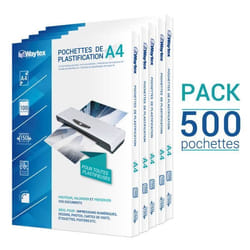 500 Pochettes de plastification A4 2x75 Microns par face soit 150 Microns finition brillante