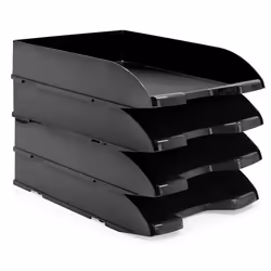 Corbeilles à Courrier A4 Plastique Opaque Noir - WAYTEX - Pack de 4