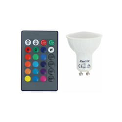 Ampoule led spot, culot GU10, 4,2W cons. (27W eq.), lumière blanc chaud ou lumière rvb avec sa télécommande - sgrvbrw - Xanlite