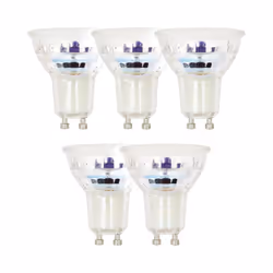 Pack de 5 spots LED au culot GU10 permettant une installation simple et rapide Température de couleur de 2700K d’aspect blanc ...