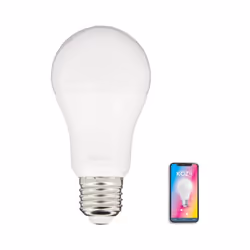 Description générale Ampoule LED connectée SMD E27 A60 Opaque 9W offrant une variation de blancs, couleurs et luminosité. Ave ...