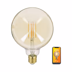 Description générale Ampoule LED connectée de forme G125 avec filament E27, d'une puissance de 5,5W équivalente à une ampoule ...