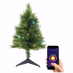 Sapin de Noël KOZii, hauteur 60 cm, avec sa guirlande LED connectée (3.5m), 8 modes d’éclairage et synchronisation musicale.  ...