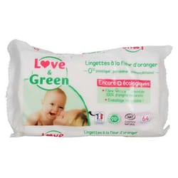 Love & Green Lingettes à La Fleur d'Oranger 64 Lingettes
