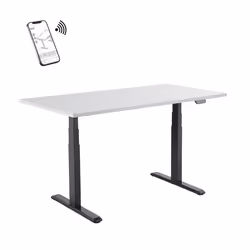 BUREAUX COMPLETS - KIMEX - Bureau motorisé assis-debout 180x75cm Plateau blanc/Pied noir Connecté - 150-2518K2W -