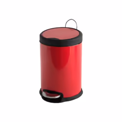 MSV Poubelle à pédale, 3 L, Rond, Acier inoxydable, Noir, Rouge, Pédale, 17 cm