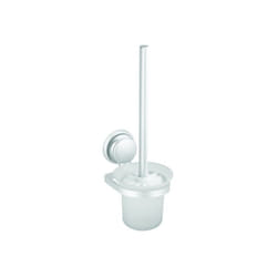 MSV - Brosse Wc avec support mural à ventouse Aluminium Blanc