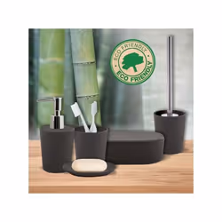 Lot de 4 accessoires de salle de bain en Fibre de Bambou TAKEO Anthracite de la marque Spirella. Lot de 5 accessoires de sall ...