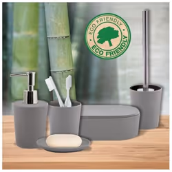 Lot de 4 accessoires de salle de bain en Fibre de Bambou TAKEO Gris de la marque Spirella. Élégant et pratique, ce set comple ...