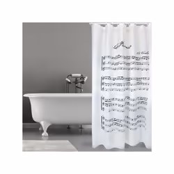 MSV Cortina DE BAÑO Poliester 10x200cm Premium Vivaldi,, 180 x 200 cm rideau de douche Anneau Polyester Noir, Blanc