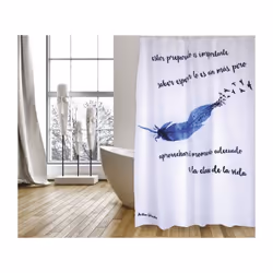 MSV 143073 Prime Pluma en Polyester 180x200cm, multicoloré, 30 x 20 x 15 cm rideau de douche Anneau Bleu, Blanc