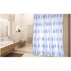 MSV RIDEAU DE DOUCHE, Motif, Anneau, Polyester, Bleu, Blanc, 30 °C, 2000 mm