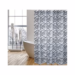 MSV RIDEAU DE DOUCHE, Motif, Anneau, Polyester, Gris, Blanc, 30 °C, 1800 mm