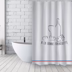 Rideau de douche Français de la marque MSV. A la bonne franquette ! Expression française populaire, qui proviendrait du nord ...