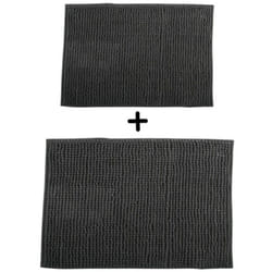 MSV - Lot de 2 Tapis de bain Microfibre chenille Gris Foncé 40x60 et 60x90cm