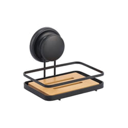 Porte Savon avec Mega Ventouse Acier & bambou Noir mat MSV