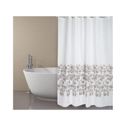 MSV Rideau de douche Polyester IKEBANA 180x200cm QUALITà PREMIUM Blanc & Beige - Anneaux inclus