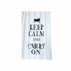 MSV Rideau de douche Polyester KEEP CALM, Image, Anneau, Polyester, Noir, Blanc, 30 °C, 1800 mm