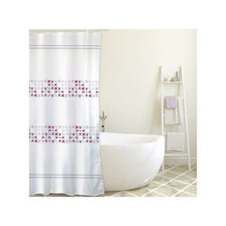Rideau de douche Polyester MALTA 180x200cm QUALITà PREMIUM  Rose & Blanc - Anneaux inclus MSV