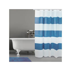 Rideau de douche Polyester QUADRO 180x200cm QUALITE PREMIUM Bleu & Blanc - Anneaux inclus MSV