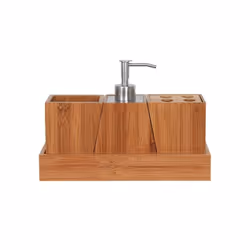 MSV ENSEMBLE DE 3 ACCESSOIRES DE SALLE DE BAIN KEA, Acier inoxydable, Blanc, Bois, Bambou, Acier inoxydable, Autonome, 3 pièc ...