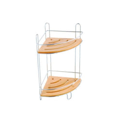 MSV 140645 panier et rangement de douche Chrome, Métal, Bois Autonome Serviteur de douche