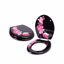 MSV 3700703947639 siège de toilette Abattant rigide Panneaux MDF Noir, Rose