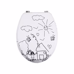 MSV Abattant Wc MDF Jardin d'enfants, Allongé, Abattant rigide, Noir, Blanc, Panneaux MDF, 365 mm, 425 mm