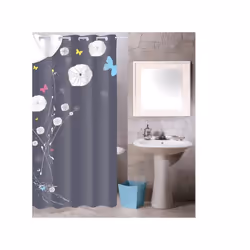 MSV Rideau de douche Polyester, Image, Anneau, Polyester, Gris, 30 °C, 1800 mm