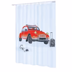 MSV RIDEAU DE DOUCHE, Image, Anneau, Polyester, Rouge, Blanc, 30 °C, 1800 mm