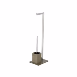 MSV Combiné Wc, Support et brosse pour toilettes, Taupe, Verre, Acier inoxydable, Acier inoxydable, 220 mm, 180 mm