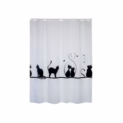 MSV "Gato poliéster Cortina de Ducha,, 180 x 200 cm, Image, Anneau, Polyester, Noir, Blanc, 30 °C, 2000 mm