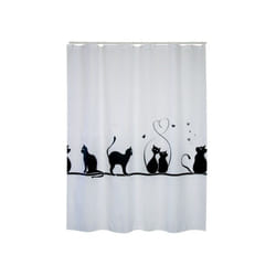 MSV "Gato poliéster Cortina de Ducha,, 180 x 200 cm rideau de douche Anneau Polyester Noir, Blanc