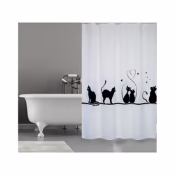 MSV "Gato poliéster Cortina de Ducha,, 180 x 200 cm rideau de douche Anneau Polyester Noir, Blanc