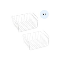 MSV - Lot de 2 paniers de rangement sous étagère 30x25,5x14cm en Acier Blanc Mat
