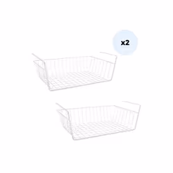 MSV Lot de 2 paniers de rangement sous étagère 385x255x14cm en Acier Blanc Mat