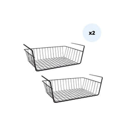 MSV - Lot de 2 paniers de rangement sous étagère 38,5x25,5x14cm en Acier Noir Mat