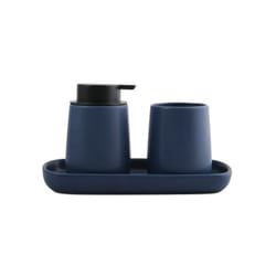 MSV - Lot de 3 accessoires de salle de bain en céramique maonie Bleu Foncé mat