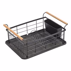 MSV 110613, Égouttoir, Plateau, Autonome, Carafe/décanteur, Couverts, Noir, Bois, Acier, Bois