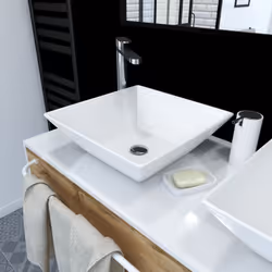 Cette vasque carrée en céramique blanche mesure 42x42 cm Indispensable pour une pose sur plan de travail. Ses dimensions vous ...