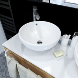 Aurlane - vasque ronde en céramique blanche à poser - diamètre 42cm - hauteur 18cm - parabola